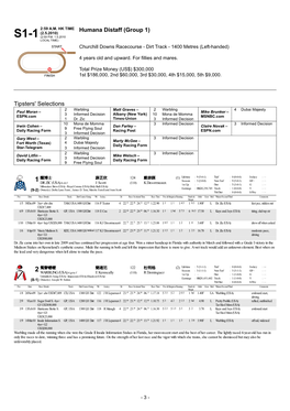 Humana Distaff (Group 1) Tipsters' Selections