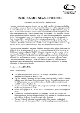 Issig Summer Newsletter 2015