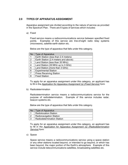 2.0 Types of Apparatus Assignment