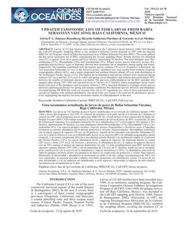 UPDATED TAXONOMIC LIST of FISH LARVAE from BAHÍA SEBASTIÁN VIZCAÍNO, BAJA CALIFORNIA, MÉXICO Sylvia P
