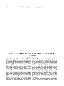 RECENT RECORDS of the SCARLET.CHESTED PARROT LEO JOSEPH Accepted July, 1976