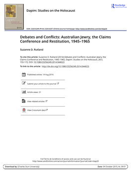 Debates and Conflicts: Australian Jewry, the Claims Conference and Restitution, 1945–1965