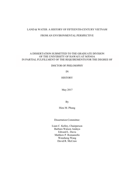 Land & Water: a History of Fifteenth-Century Vietnam