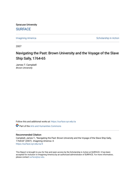 Brown University and the Voyage of the Slave Ship Sally, 1764-65