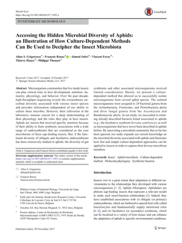 Accessing the Hidden Microbial Diversity of Aphids: an Illustration of How Culture-Dependent Methods Can Be Used to Decipher the Insect Microbiota