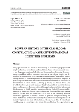 Popular History in the Classroom: Constructing a Narrative of National Identities in Britain