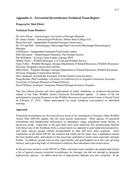 Appendix G. Terrestrial Invertebrates Technical Team Report