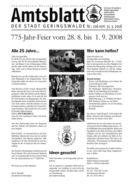 775-Jahr-Feier Vom 28. 8. Bis 1. 9. 2008 Alle 25 Jahre… Wer Kann Helfen?