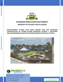 Zanzibar Urban Services Project Ministry of Finance and Planning