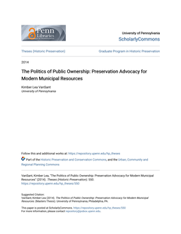 The Politics of Public Ownership: Preservation Advocacy for Modern Municipal Resources