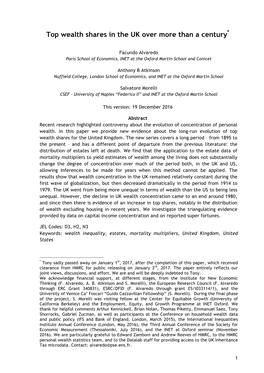 Top Wealth Shares in the UK Over More Than a Century*