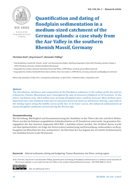 Quantification and Dating of Floodplain Sedimentation in a Medium-Sized Catchment of the German Uplands