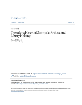 The Atlanta Historical Society: Its Archival and Library Holdings Richard T