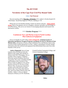 The RUNNER Newsletter of the Cape Fear Civil War Round Table