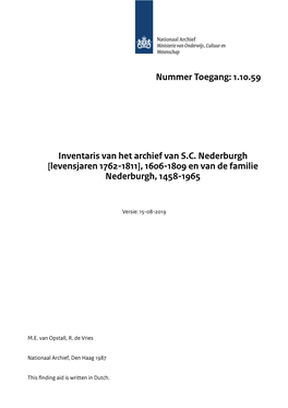 1.10.59 Inventaris Van Het Archief Van SC Nederburgh