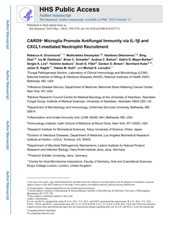 CARD9+ Microglia Promote Antifungal Immunity Via IL-1Β and CXCL1-Mediated Neutrophil Recruitment