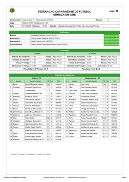 Federacao Catarinense De Futebol Súmula On-Line