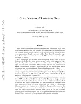 On the Persistence of Homogeneous Matter