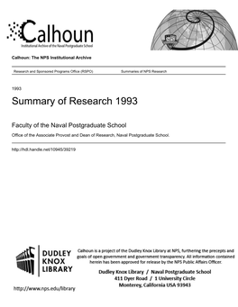 Summary of Research 1993