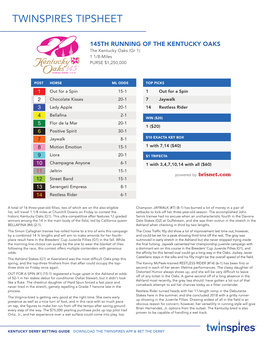 2019 Kentucky Oaks Tipsheet