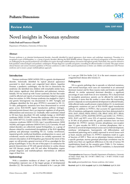 Novel Insights in Noonan Syndrome Giulia Dodi and Francesco Chiarelli* Department of Paediatrics, University of Chieti, Italy