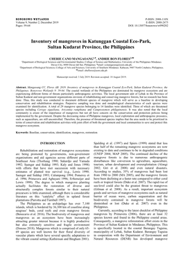 Inventory of Mangroves in Katunggan Coastal Eco-Park, Sultan Kudarat Province, the Philippines