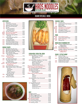 Asian Specials Menu