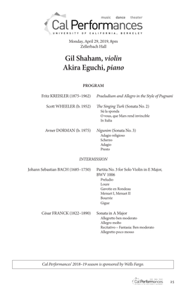 Gil Shaham, Violin Akira Eguchi, Piano