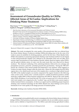 Assessment of Groundwater Quality in Ckdu Affected Areas of Sri Lanka