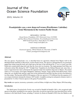 Pseudojuloides Zeus, a New Deep-Reef Wrasse (Perciformes: Labridae) from Micronesia in the Western Pacific Ocean