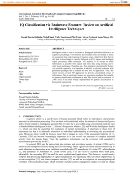 IQ Classification Via Brainwave Features: Review on Artificial Intelligence Techniques