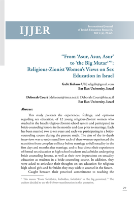 Religious-Zionist Women's Views on Sex Education in Israel