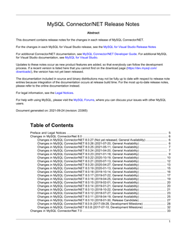 Mysql Connector/NET Release Notes