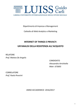 Internet of Things E Privacy: Un'analisi Della Resistenza All'acquisto