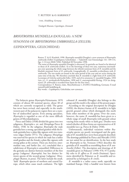 Bryotropha Mundella (Douglas): a New Synonym of Bryotropha Umbrosella (Zeller) (Lepidoptera, Gelechiidae)