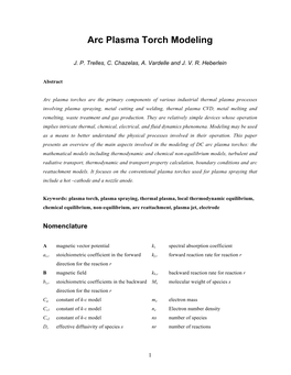 Arc Plasma Torch Modeling