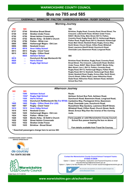 Bus No 785 and 585 EASENHALL - BRINKLOW - PAILTON - HARBOROUGH MAGNA - RUGBY SCHOOLS Morning Journey
