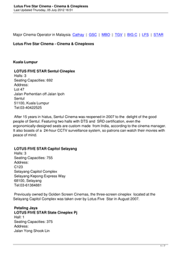 Lotus Five Star Cinema - Cinema & Cineplexes Last Updated Thursday, 05 July 2012 16:51