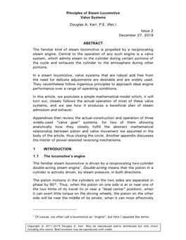 Principles of Steam Locomotive Valve Systems Douglas A