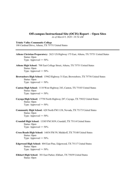 OCIS) Report – Open Sites As of March 9, 2020 / 10:54 AM