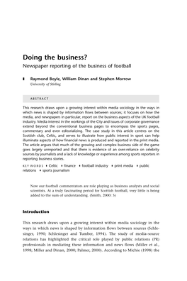 Doing the Business? Newspaper Reporting of the Business of Football