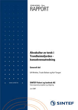 Akvakultur Av Torsk I Trondheimsfjorden – En Sammenstilling