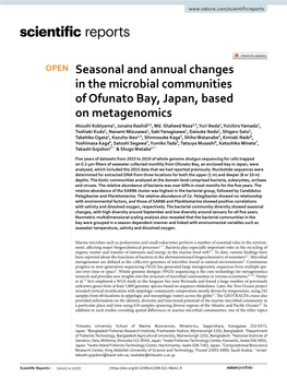 Seasonal and Annual Changes in the Microbial Communities of Ofunato Bay, Japan, Based on Metagenomics Atsushi Kobiyama1, Jonaira Rashid1,2, Md