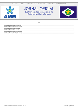 Jornal Oficial Eletrônico Dos Municípios Do Estado De Mato Grosso • ANO XVI | N° 3.807 JORNAL OFICIAL Eletrônico Dos Municípios Do Estado De Mato Grosso