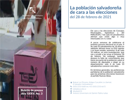 La Población Salvadoreña De Cara a Las Elecciones Del 28 De Febrero De 2021