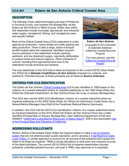 Estero De San Antonio CCA Factsheet 2019