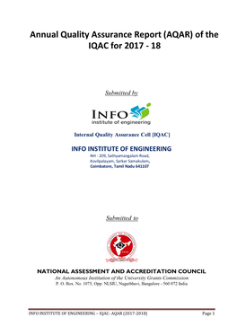 Annual Quality Assurance Report (AQAR) of the IQAC for 2017 - 18