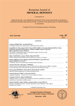 Romanian Journal of MINERAL DEPOSITS