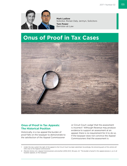 Onus of Proof in Tax Cases