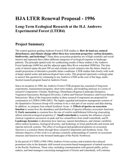 HJA LTER Renewal Proposal - 1996 Long-Term Ecological Research at the H.J